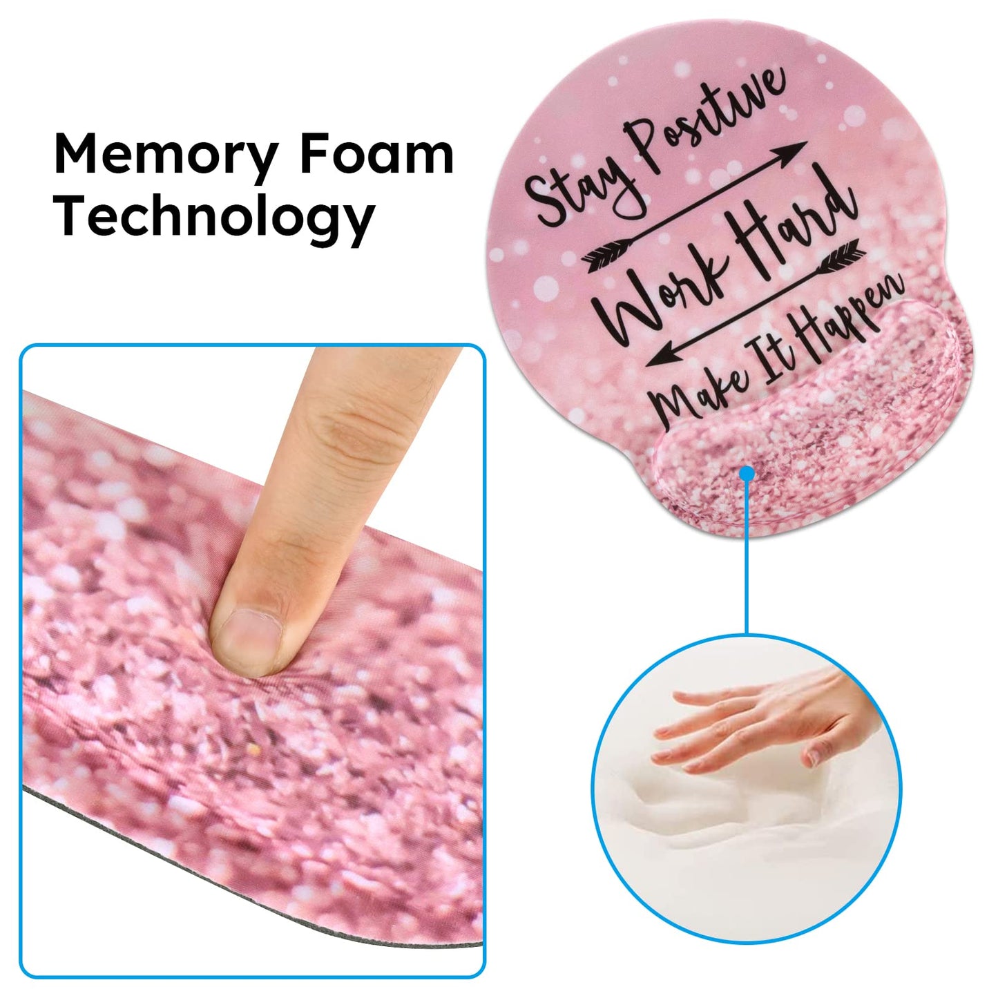 iCasso Mouse Pad,Large Pink Desk Mat Set, 4in1 XXL Mousepad + Keyboard Wrist Rest+Mouse Wrist Rest+Coaster with Ergonomic Desk Pad for Home Office Table Computer Cover -Pink Stay Positive