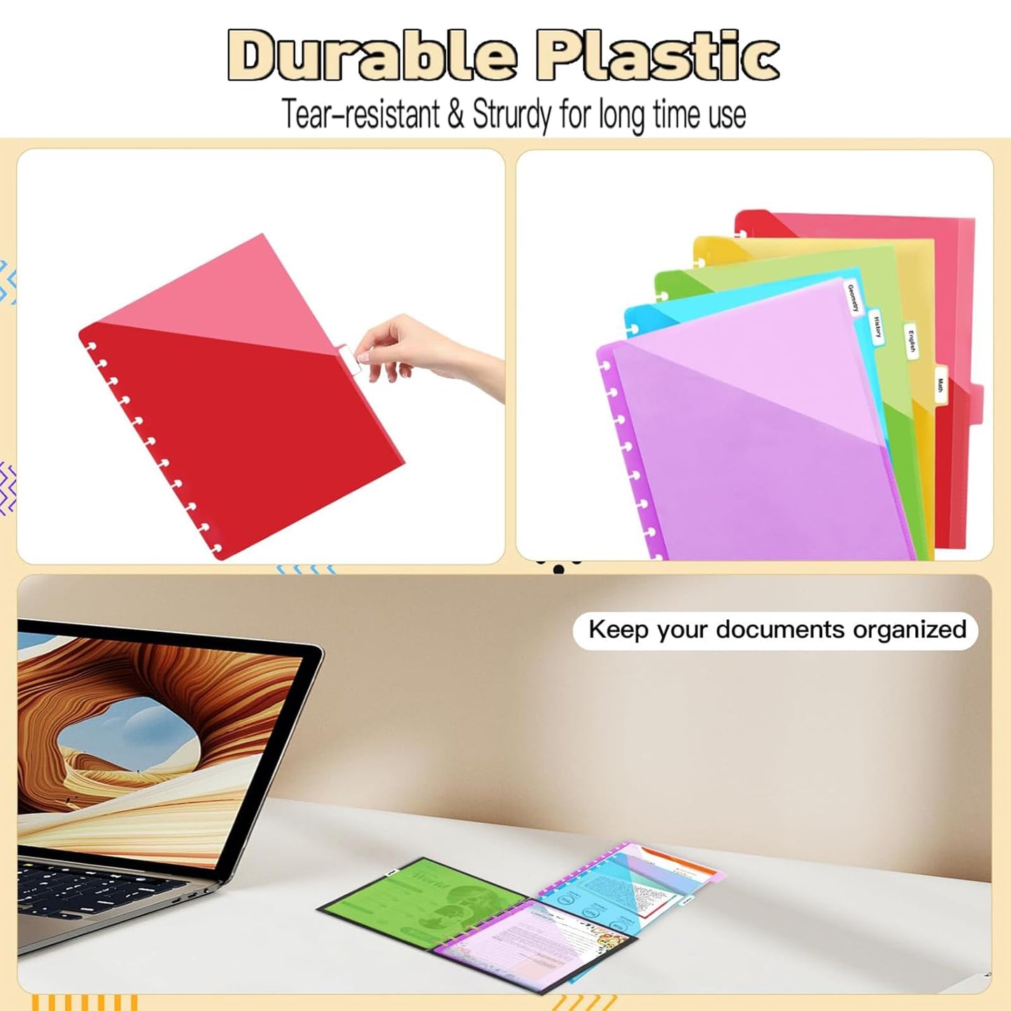 11 -Discbound Pocket Divider with 8 Tabs,1 Set Letter Size Tul Notbook Divider Folder Dis Planner Inserts for for Document Discbound System, Office Home School（8PCS