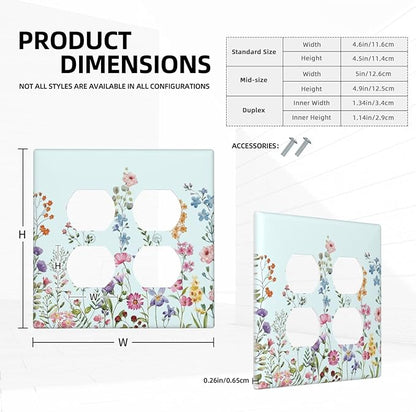 Decorative Light Switch Cover Plate Rustic Wild Floral Vintage Blue Watercolor Flower 2 Gang Socket Covers Double Duplex Wallplates Switch Plates and Outlet Covers for Bathroom Home Decor
