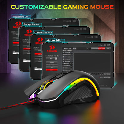 Redragon M602 Griffin RGB Gaming Mouse, RGB Spectrum Backlit Ergonomic Mouse with 7 Programmable Backlight Modes up to 8000 DPI for Windows PC Gamers (Black, Wireless)