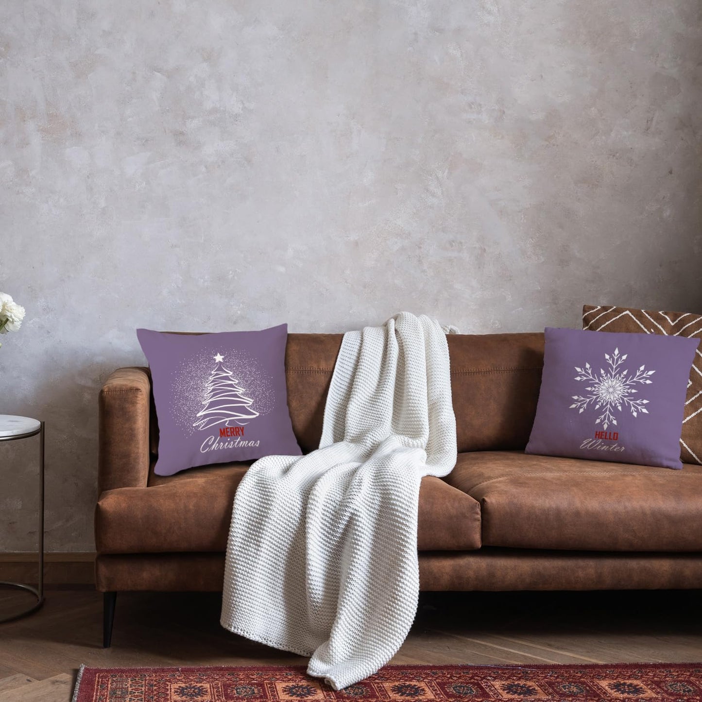 JINYO Purple Winter Christmas Tree Snowflake Pillow Covers 18x18, Purple Christmas Decor, Xmas Hello Winter Holiday Throw Pillow Covers for Home Living Room Bedroom Sofa Couch Set of 2