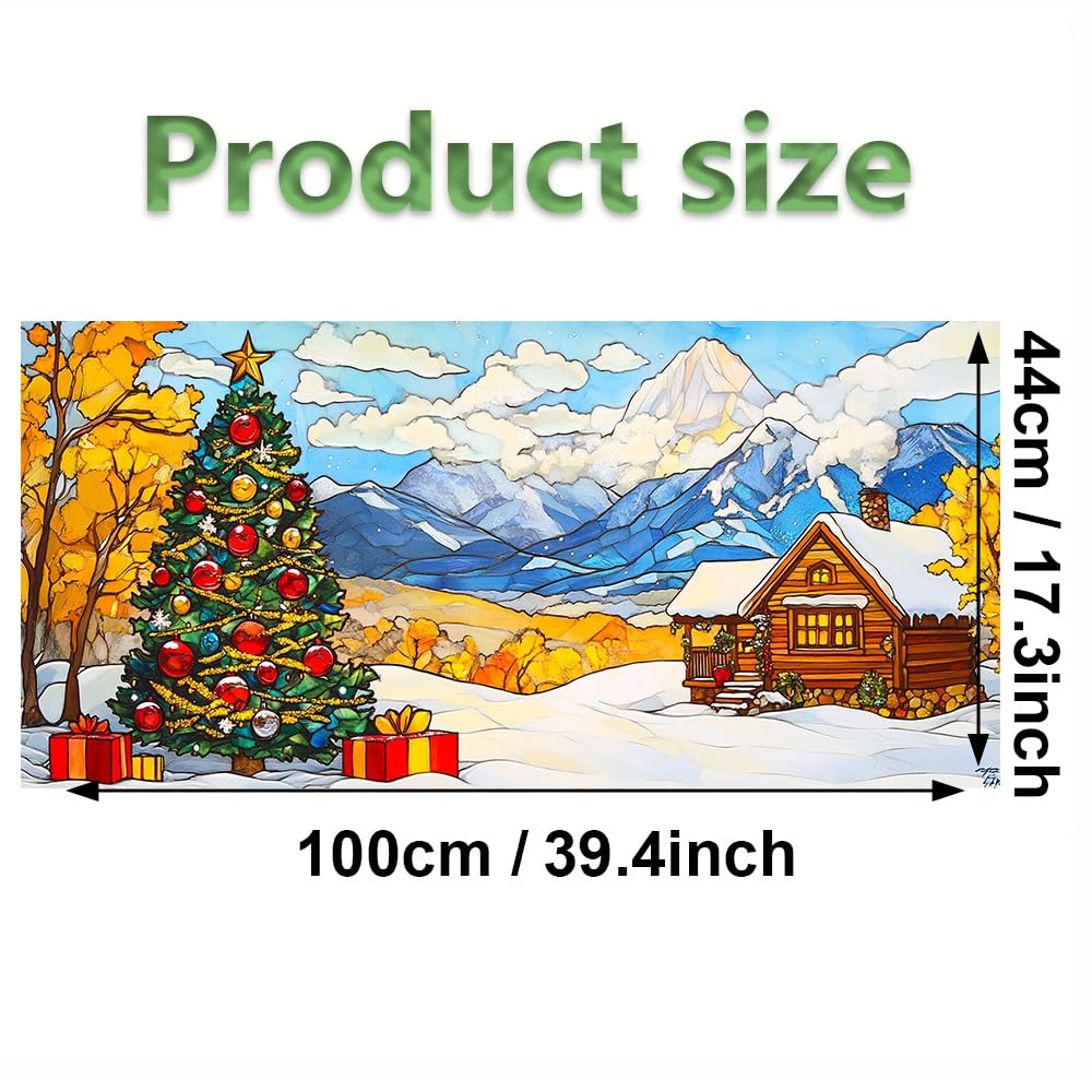 WDESYADMS Window Film 39.4×17.3 Inch PVC Winter Mountain Cabin Christmas Tree Scene Decorative Window Film for Seasonal Privacy and Holiday Home Glass Decoration