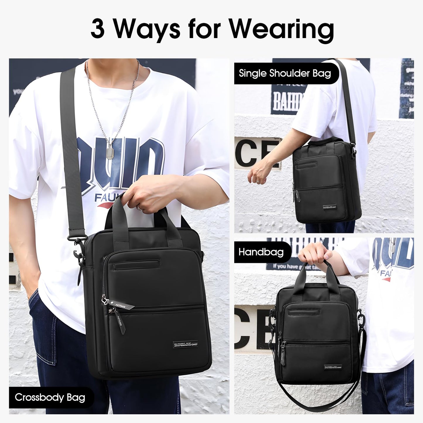 Coolymee Nylon Messenger Bag for Men,14-inch Laptop Bag Large Casual Crossbody Shoulder Bag Waterproof Handbag Lighweight Sling Pack with Adjustable Straps for Work Business Travel