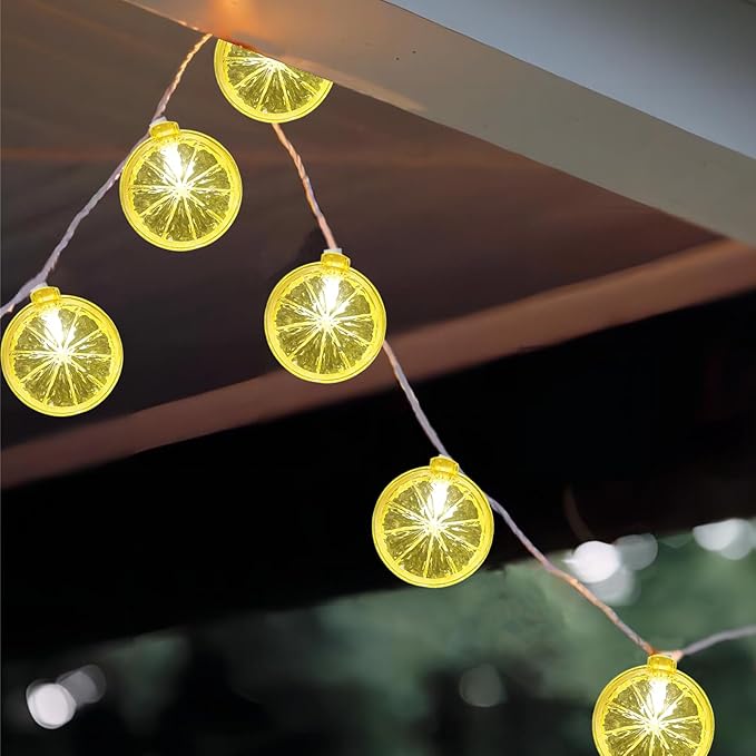 8.5FT LED Lemon String Lights, Plug in Summer Fairy Lights with 10 Lemon Slicer Lights, Novelty Decorative String Lights for Indoor & Outdoor, Bedroom Garden Patio Party Wedding Décor