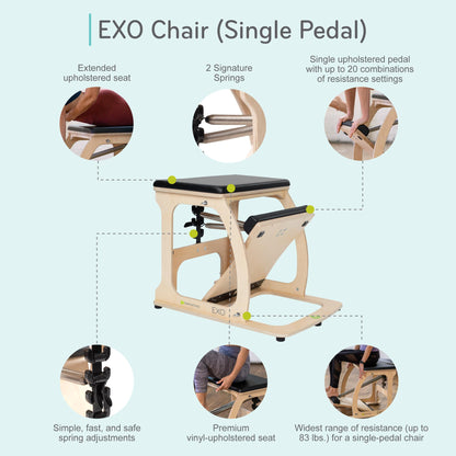 Balanced Body EXO Pilates Chair, Pilates Equipment for Home and Studio Use, Single Pedal