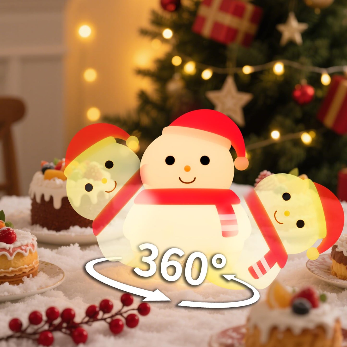 Colorful Life Snowman Silicone Night Light, Rechargeable Pat-Activated LED Lamp, Soft Ambient Bedside Light for Kids Bedroom & Nursery, Cute Ideal Gift for Christmas & Holidays