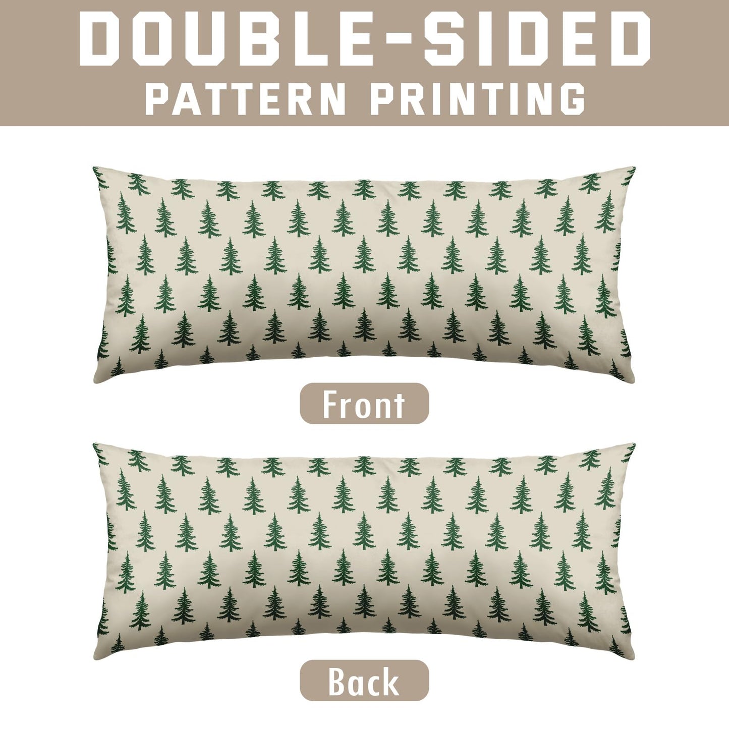 Christmas Pillow Cover 14x36 Inch Green Cream Tree Xmas Holiday Print Decorative Long Throw Pillowcases Outdoor Winter Seasonal Rustic Farmhouse Lumbar Rectangle Cushion Case Decor for Couch Sofa Bed