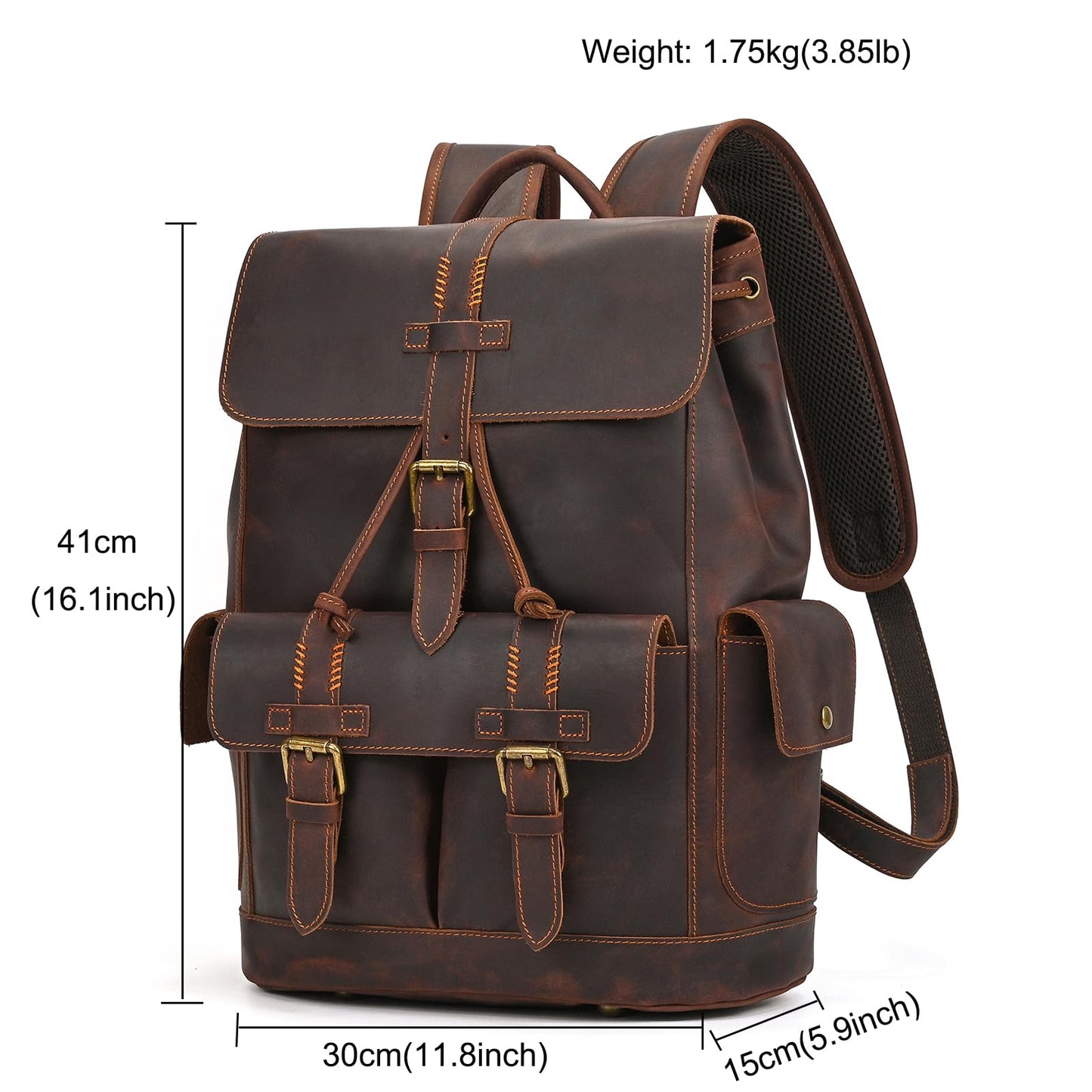 LUUFAN Genuine Leather Backpack for Men Casual 15.6 Inch Laptop Shoulder Bag Rucksack with Anti-Theft Pocket Travel Daypack, Coffee