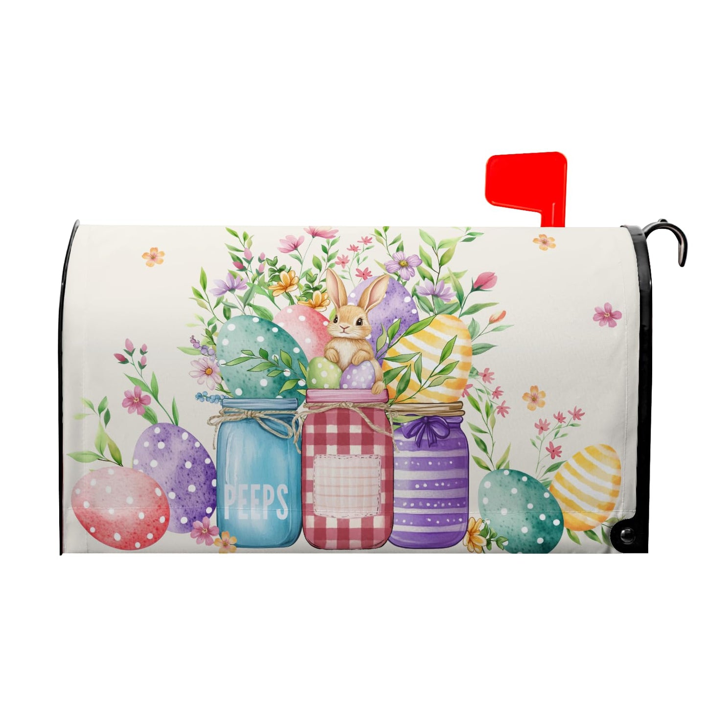 Easter Magnetic Mailbox Cover Bunny Mailbox Covers Standard Size 21x18 in Spring Floral Post Letter Box Cover Waterproof Oxford Outdoor Farmhouse Garden Yard Decor Beautiful Jars Eggs