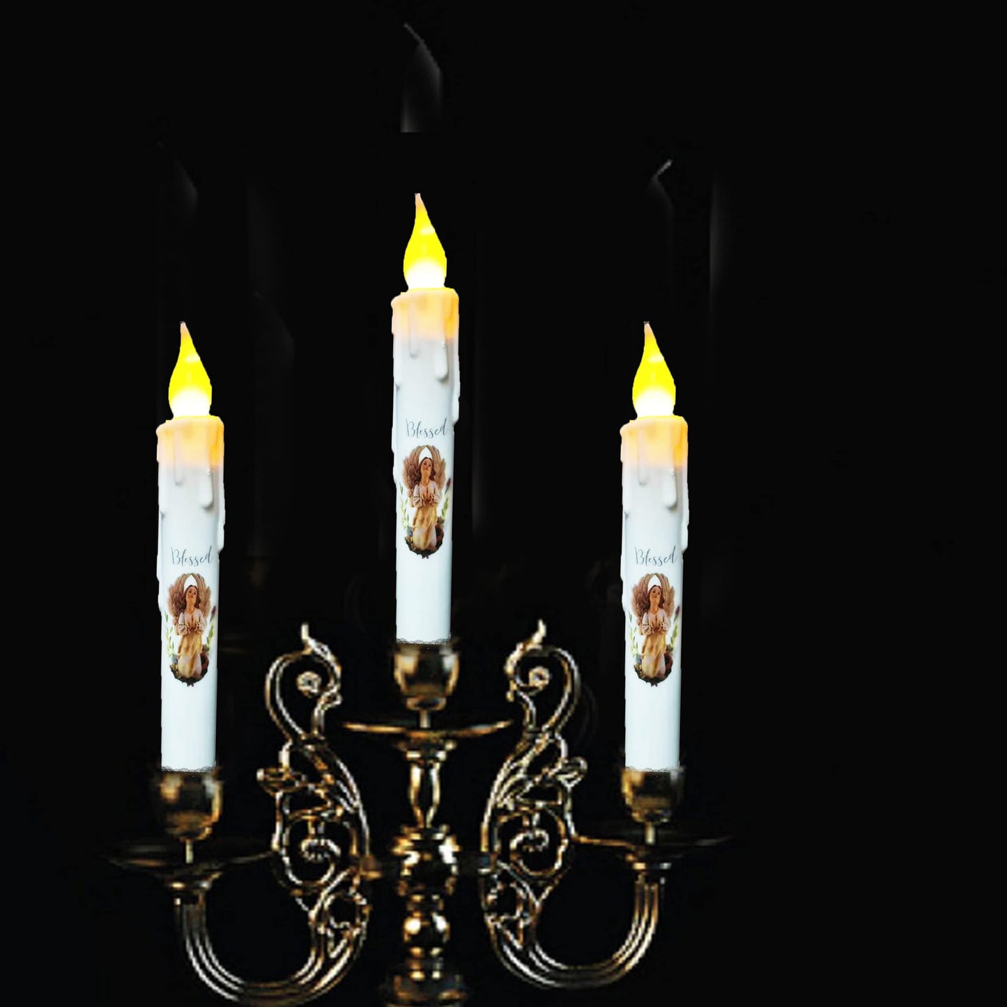 TAIANLE Primitive Battery Operated Flameless Taper Candles with Timer, 6.75 Inch Flickering Led Candlestick, Dripless Decorative Taper Candle for Halloween Christmas Wedding Home Decor