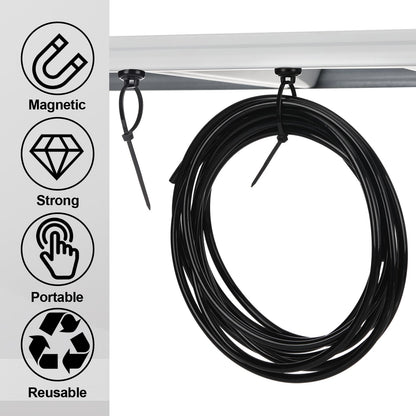 Leinuosen 30 Set Magnetic Zip Tie Mount and Nylon Cable Ties, 19 mm Multipurpose Wire Cable Holder Mount Wire Clips Management Electrical Organization Supplies (Black)
