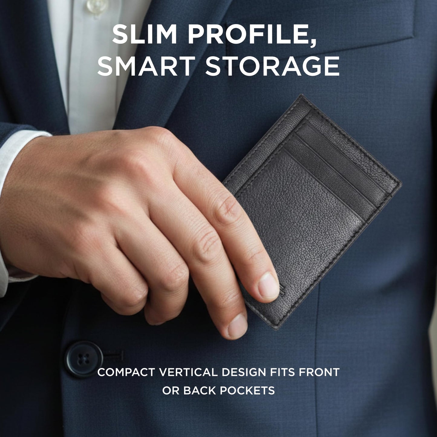 TRUTANN Black Leather Wallet – Classic Vertical Slim Card Holder | Real Genuine Leather Mens Wallet | RFID Secure | Fits Up to 8 Cards & Currency | Tap to Pay Feature | Quality Credit Card Holder