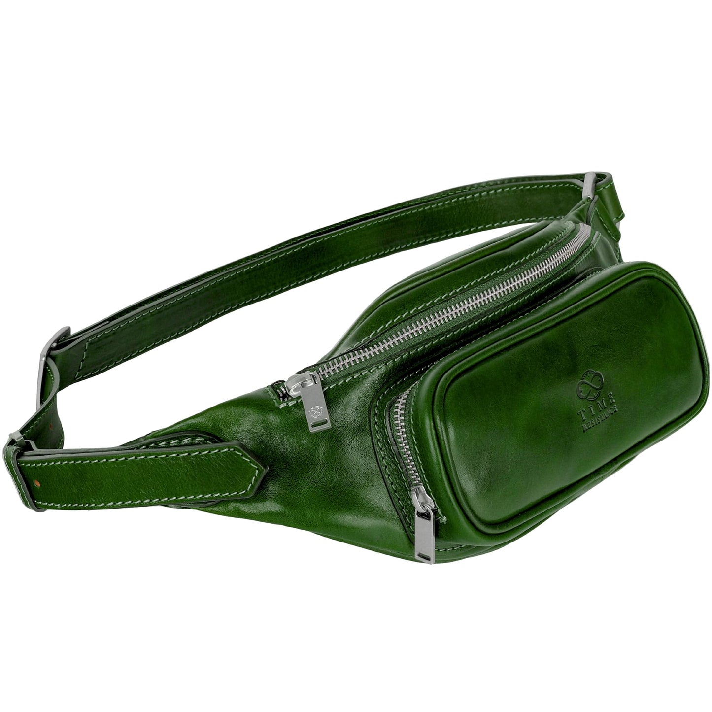 Time Resistance Leather Waist Pack - Belly Bag, Belt Bag, Fanny Pack - Handmade in Italy (Green)