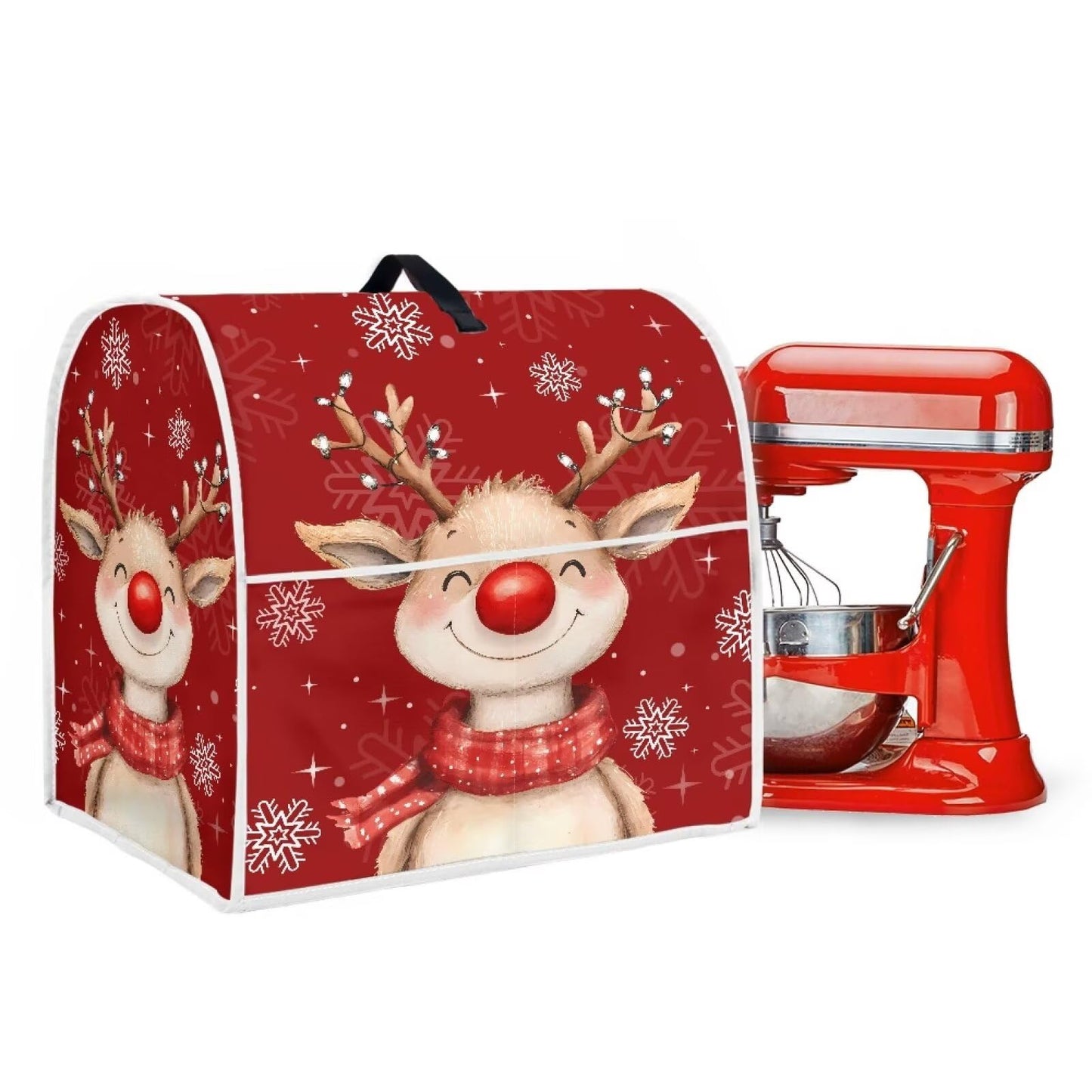 HUISEFOR Christmas Reindeer Stand Mixer Cover 4.5-5 Quart Kitchen Mixer Cover Washable Food Processor Protective Covers Dust Protection Insulated Kitchen Appliance Cover Xmas Decor