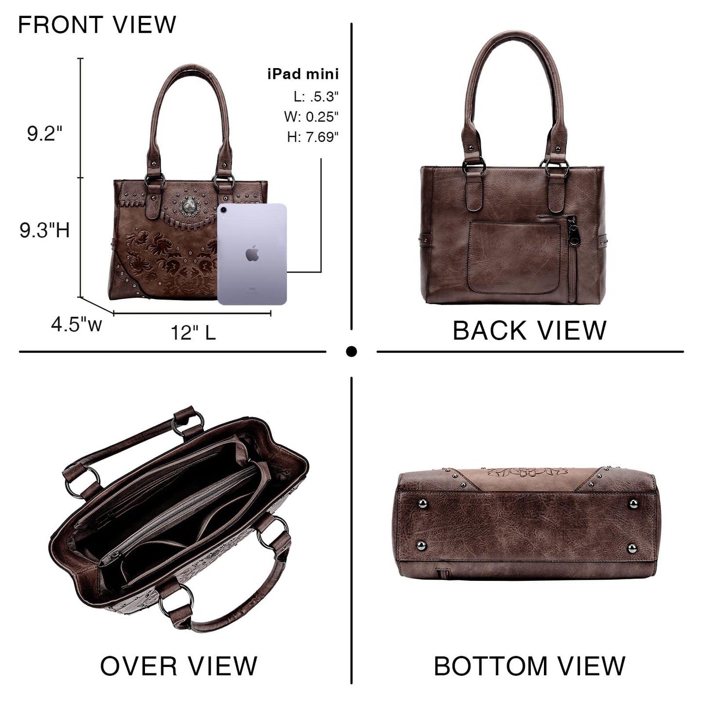LAVAWA Tote Bag for Women Large Western Purse Ladies Top Handle Shoulder Handbags Vintage Embossed Concho Studs (Coffee