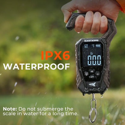 KastKing Weighmaster Mechanical-Digital Fishing Scale with Lip Gripper, 120 lb Capacity, 2.5" Backlit Display, High-Precision Sensor, 9 Weight Memory, Temperature Detection, IPX6 Waterproof