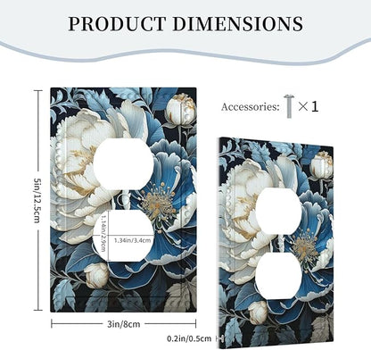White Blue Flower Peonies Light Switch Cover 1 Gang Outlet Plate Single Duplex Wall Plate Covers Decorative Switchplate Covers Electrical Faceplate for Home Decor