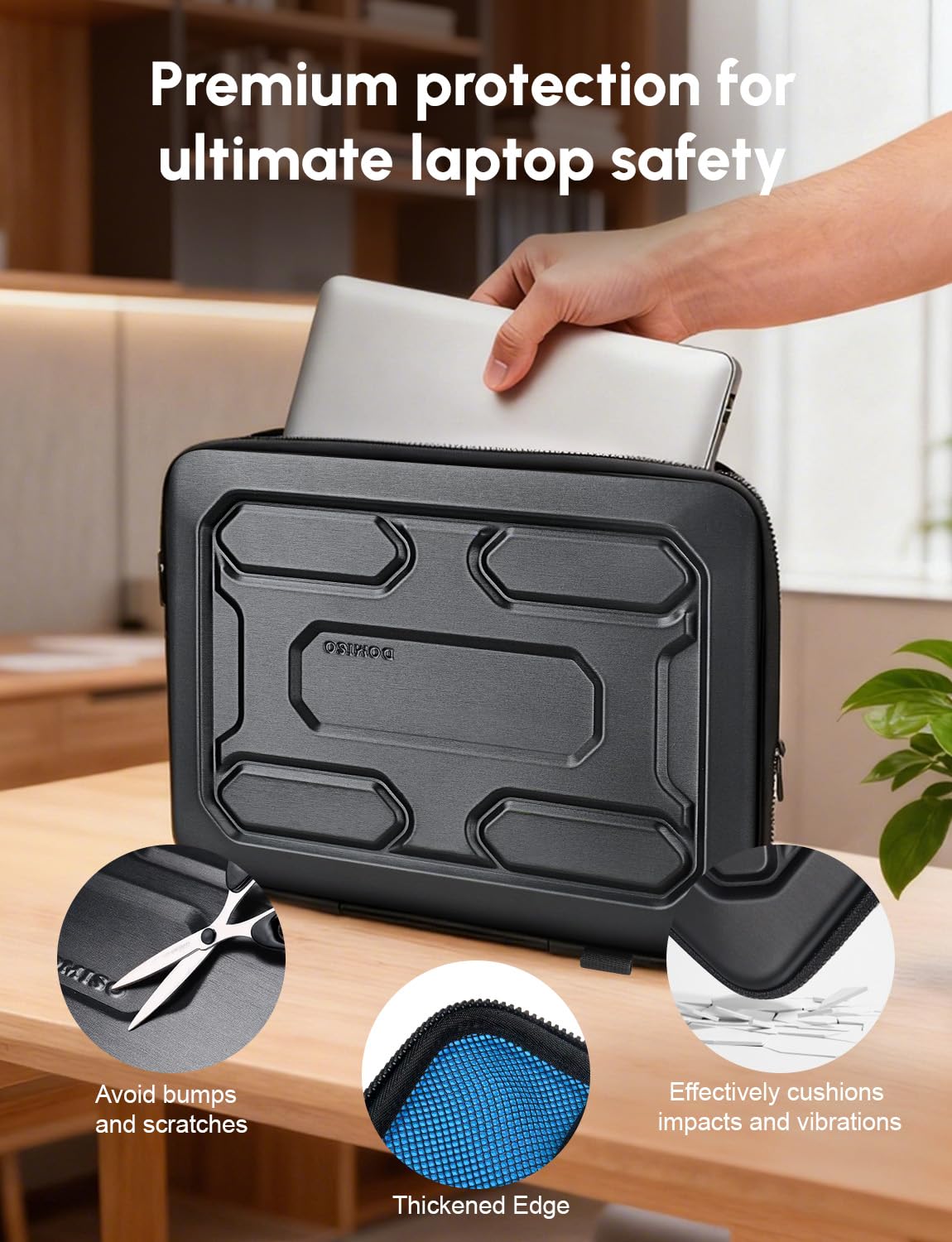 DOMISO 15.6 inch Laptop Sleeve Shoulder Bag Shockproof Computer Bag Waterproof EVA Protective Carrying Case for 15.6" Lenovo Yoga 720 IdeaPad 310 320 ThinkPad T570/Dell Inspiron 15/HP Envy 15, Black