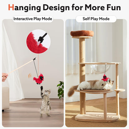 AIPERRO Flapping Cardinal Cat Toys, Interactive Cat Exercise Toy with Lifelike Bird Chirp, USB Rechargeable Automatic Cat Kicker Catnip Toys for Bored Indoor Adult Cats Kittens