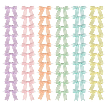 Meseey 60 Pcs Pastel Rainbow Satin Ribbon Bows with Twist Tie 2.5 Inch Pretied Premade Colored Craft Bows for Gift Wrapping Basket Wedding Baby Shower Brithday Party (2.5“, Pastel)