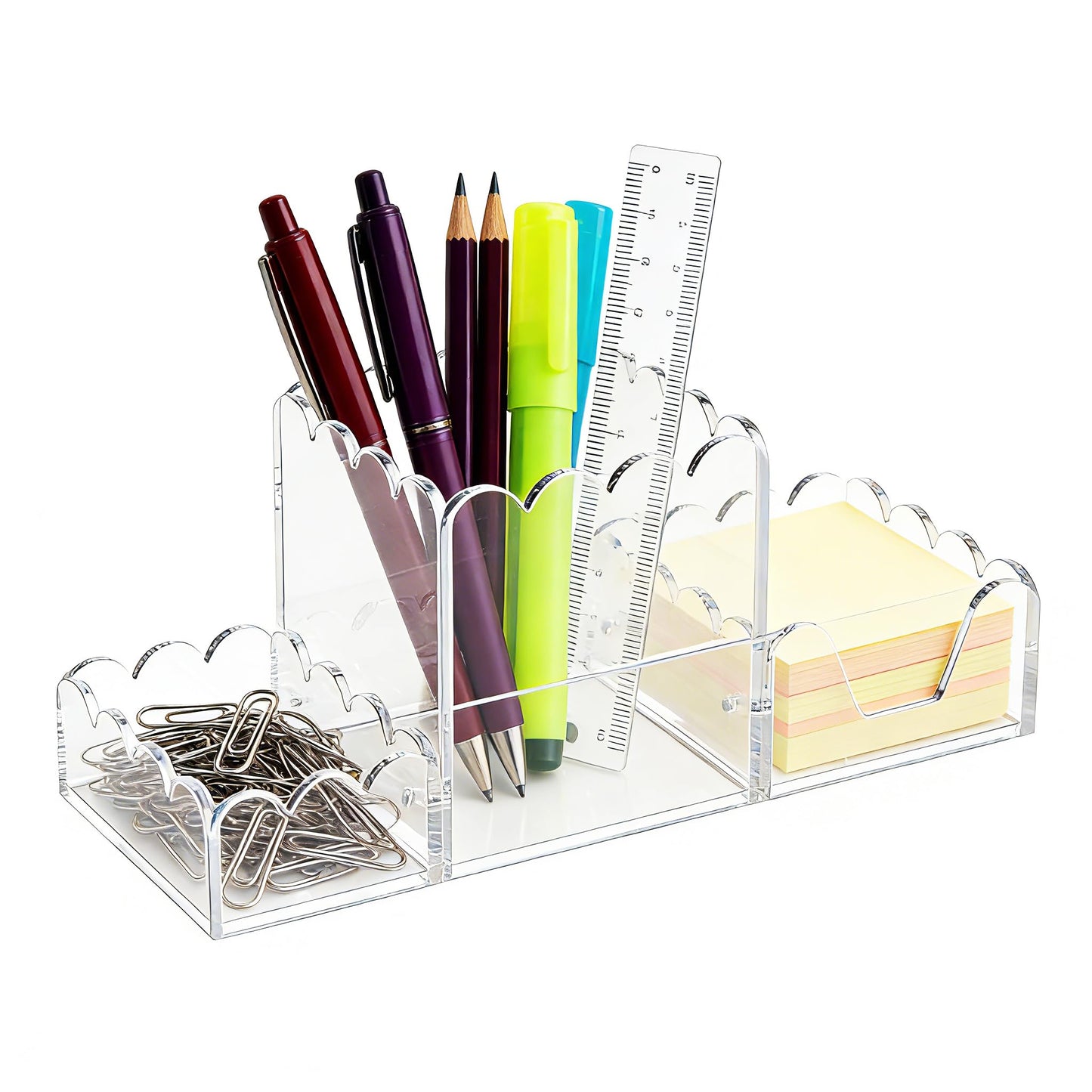 YAGELI Clear Acrylic Desk Organizer Set of 3, Magnetic Modular Pen Holder with Sticky Notes & Paperclip Tray, Aesthetic Desk Accessories for Home Office & Minimalist Decor