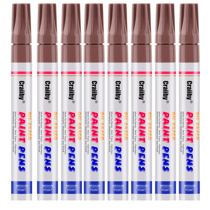Brown Paint Markers, 8 Pack Oil-Based Waterproof Quick Dry Permanent Paint Pen Set for Rocks Painting, Wood, Fabric, Plastic, Canvas, Glass, Mugs, Metal, Tire, Stone, DIY Craft