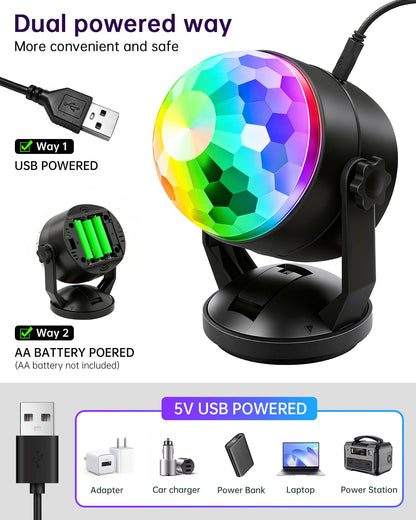 Luditek 2-Pack Portable Sound Activated Party Lights Indoor, Battery Powered/USB Dj Disco Ball Strobe Lights for Car Room, Adults Gifts, New Years Eve Party Supplies 2025 Christmas Decorations