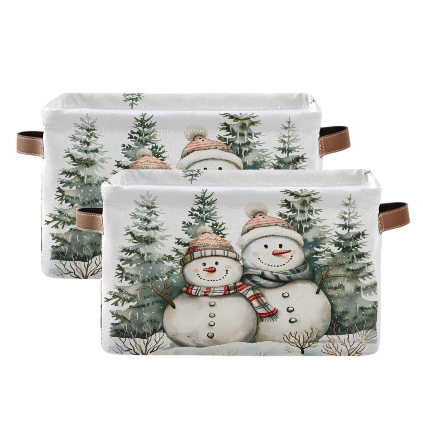 senya Christmas Storage Basket, Forest Winter Christmas Snowman Foldable Fabric Collapsible Storage Bins Organizer Bag for Storage Clothes