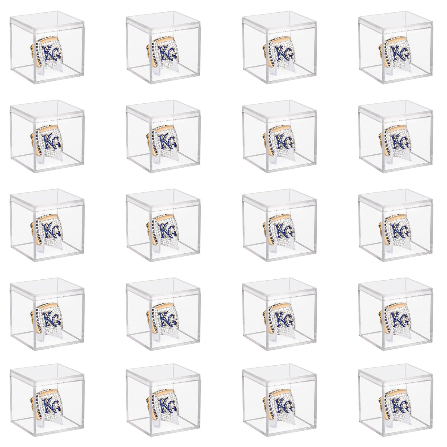 20 Pack Championship Ring Display Case Clear Acrylic Ring Case Display Box for Sports Baseball Softball Football Golf Single Ring Coin Holder Stand, 2.16 Inch