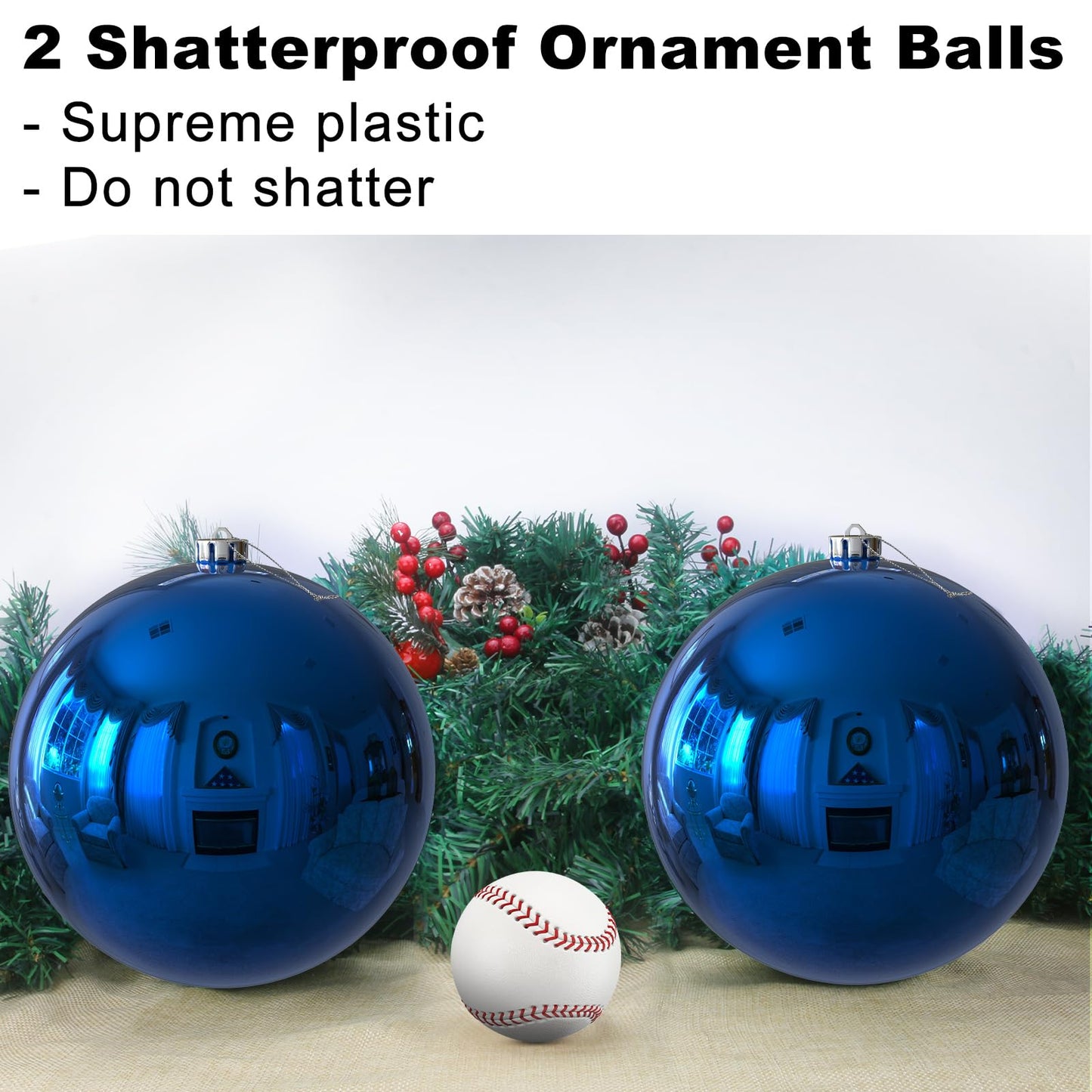 Royal Blue 8.0" Extra Large Christmas Balls Ornaments - Christmas Tree Decorations Shatterproof Shiny Hanging Balls for Birthday Holiday Wedding Decorations Set of 2pcs