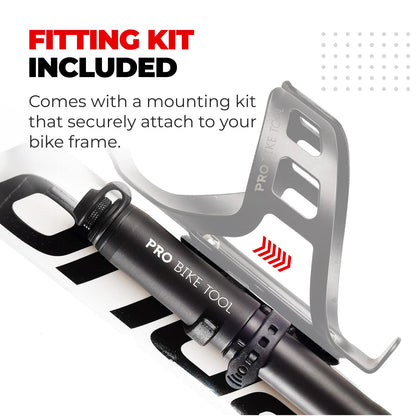 Pro-Bike Tool Mini Bike Pump with Gauge - Fits Presta & Schrader - Accurate Inflation - Mount Kit incl. - 100 PSI
