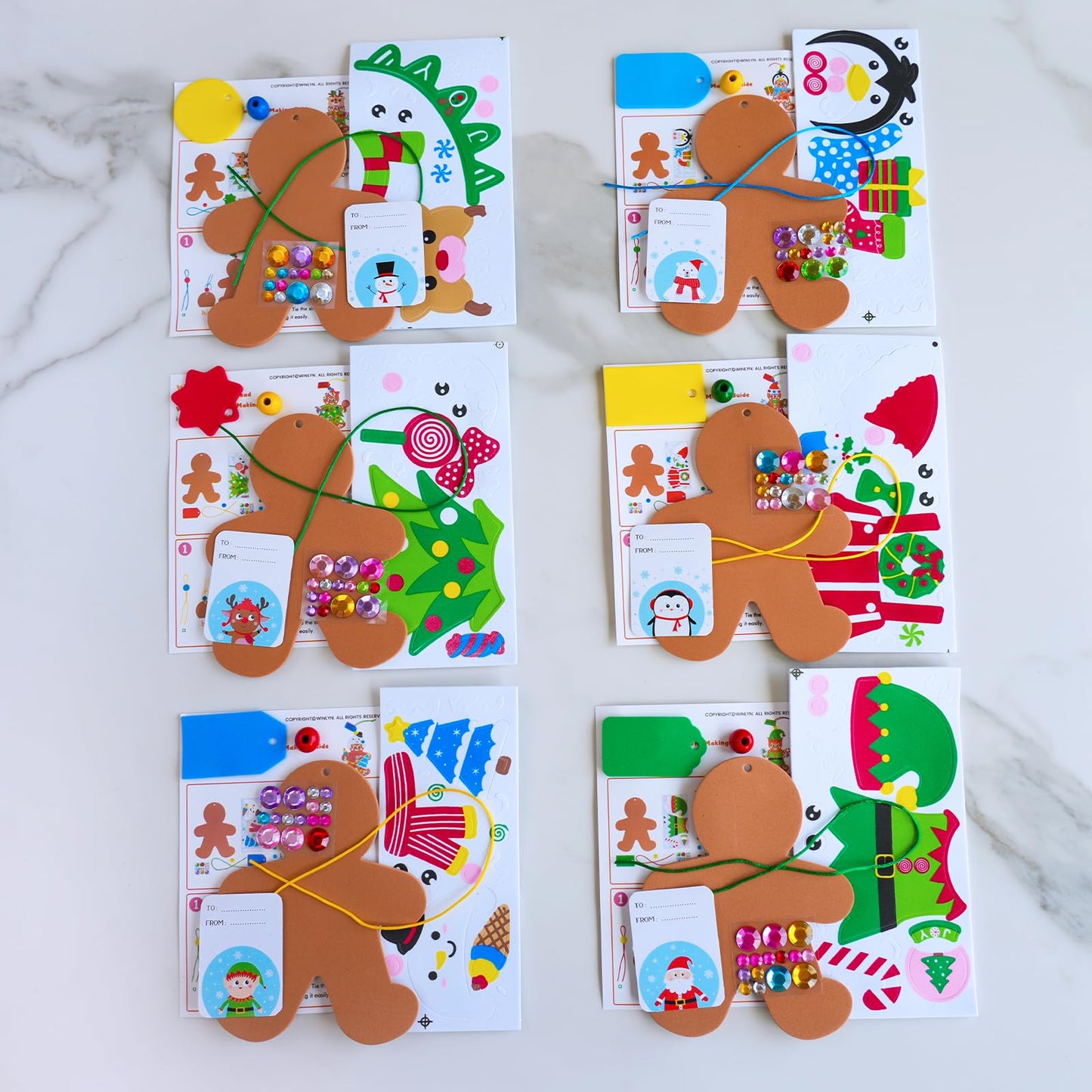 Winlyn 24 Sets Christmas Craft Kits Winter Crafts DIY Holiday Gingerbread Man Ornaments Tree Decorations Art Sets Stocking Foam Stickers Arts and Crafts for Kids Home Classroom Activities Party Favors