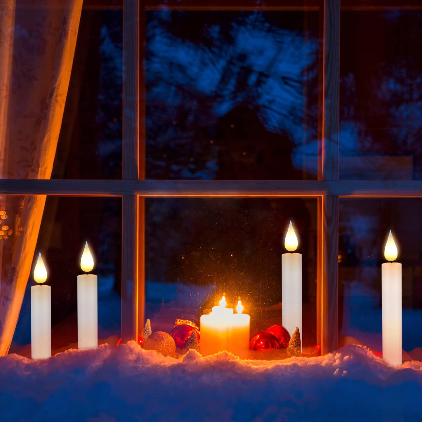 Bociks Flameless Window Candles with Remote Timer 10 PCS Battery Operated LED Flickering Taper Candle Lights with Removable Sliver Candle Holders Best Gift for Xmas Wedding Home Dinner Décor