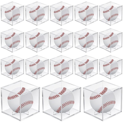 18 Pcs Baseball Display Case, Clear UV Protected Ball Holder Square Acrylic Baseball Cube Box Autograph Cases Storage for Display Official Size Standing, 3.15 Inches