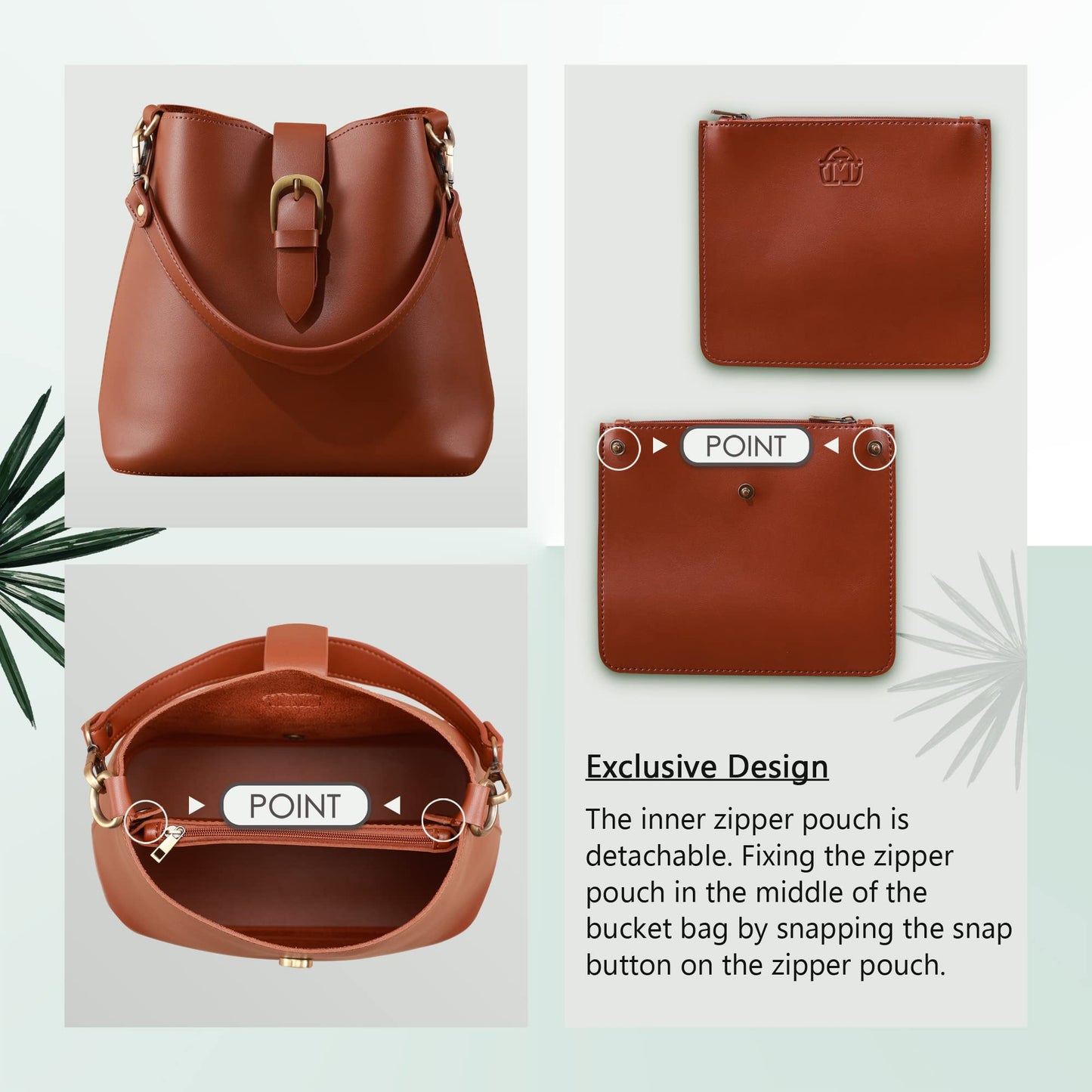 Town Bucket Vegan Leather Bag For Women (Light Brown Camel) Hobo Retro Faux Casual Purse Classic Vintage Simple Shoulder Handbag