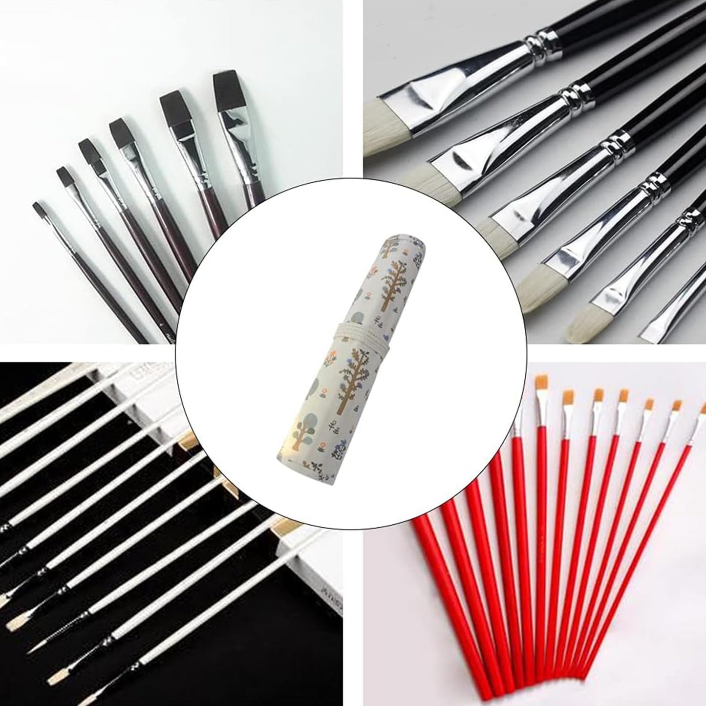 Funny Paint Brush Holder Storage 20 Slots Art Brush Roll Canvas Pouch Artist Paint Brush Holder Roll Up Brush Bag Case Storage Canvas Pouch for Watercolor Gouache