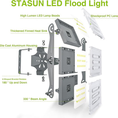 STASUN LED Flood Light Outdoor, Max Series 150W 15000lm 6000K Daylight IP66 Waterproof, Commercial Parking Lot Light, 3 Heads for Yard Street Stadium Floodlight Bright Security Lights for Outdoor Area