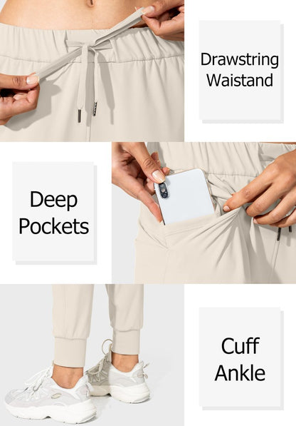 SANTINY Joggers for Women Lightweight Running Drawstring Sweatpants Workout Travel Yoga Athletic Womens Lounge Pants with Pockets(Beige_XS)