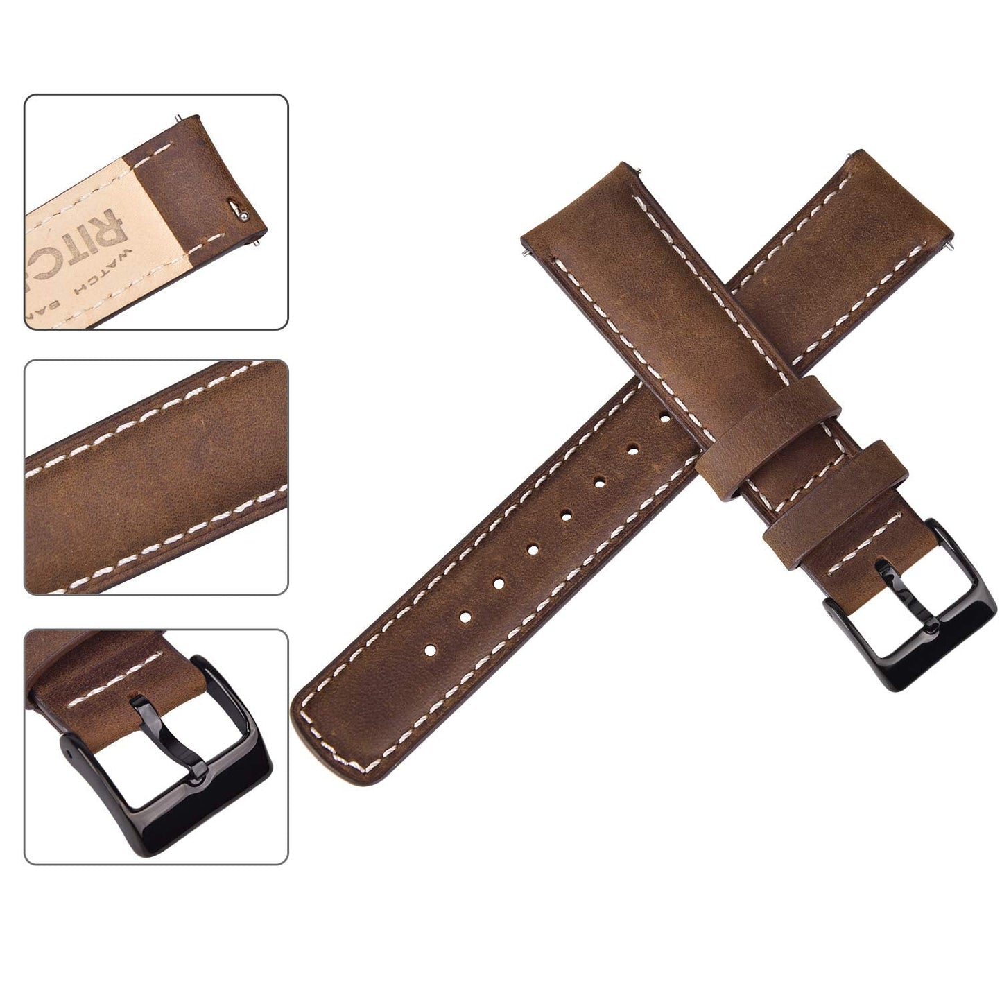Ritche Quick Release Leather Watch Bands Genuine Watch Straps for Men Women Top Grain Leather, Father's Day gifts