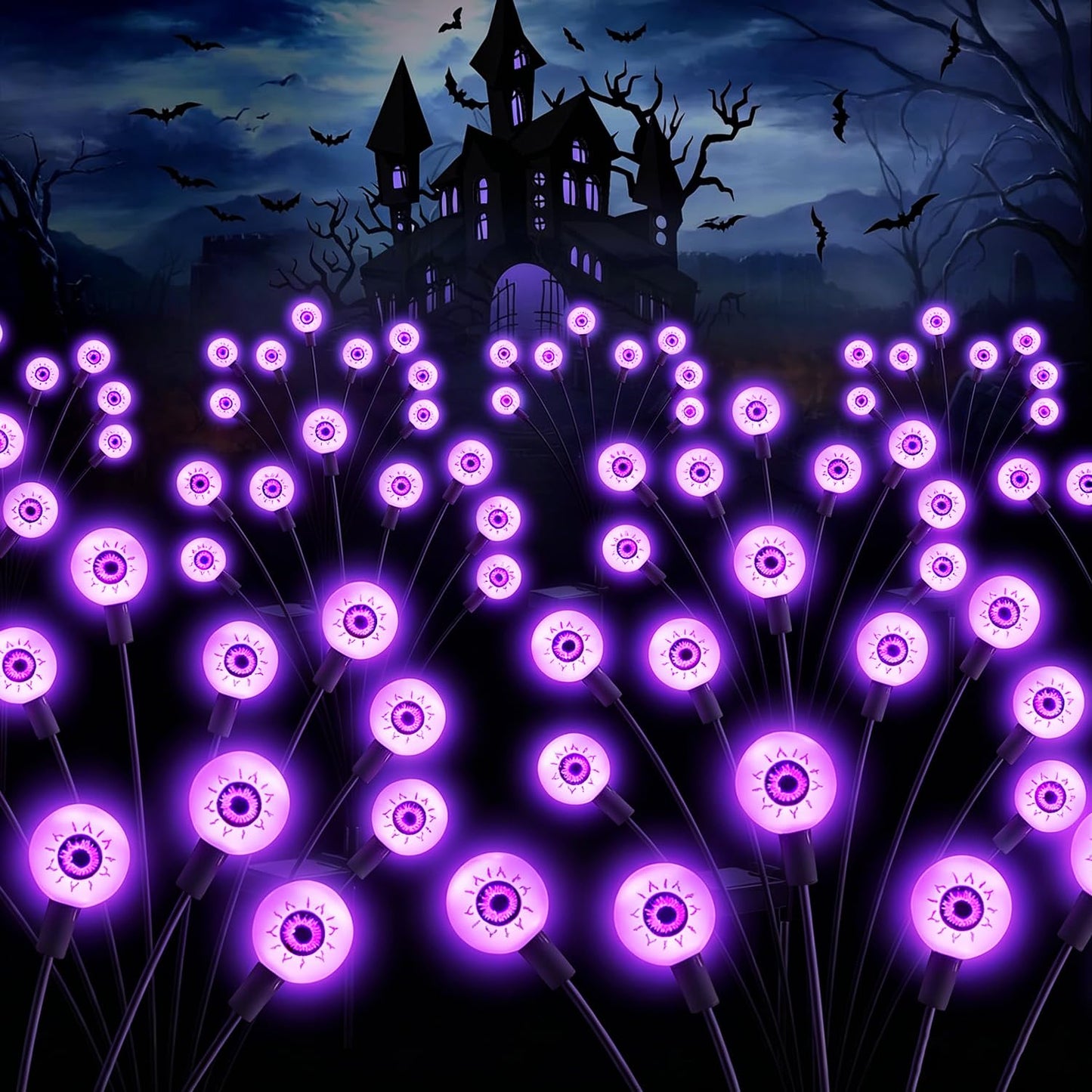 ASMAD Halloween Decorations Outdoor Solar Scary Eyeball Lights, 10Pack 80LEDs Purple Eyeball Swaying Firefly Light, Waterproof Halloween Path Lights for Garden/Yard/Patio/Party Decor