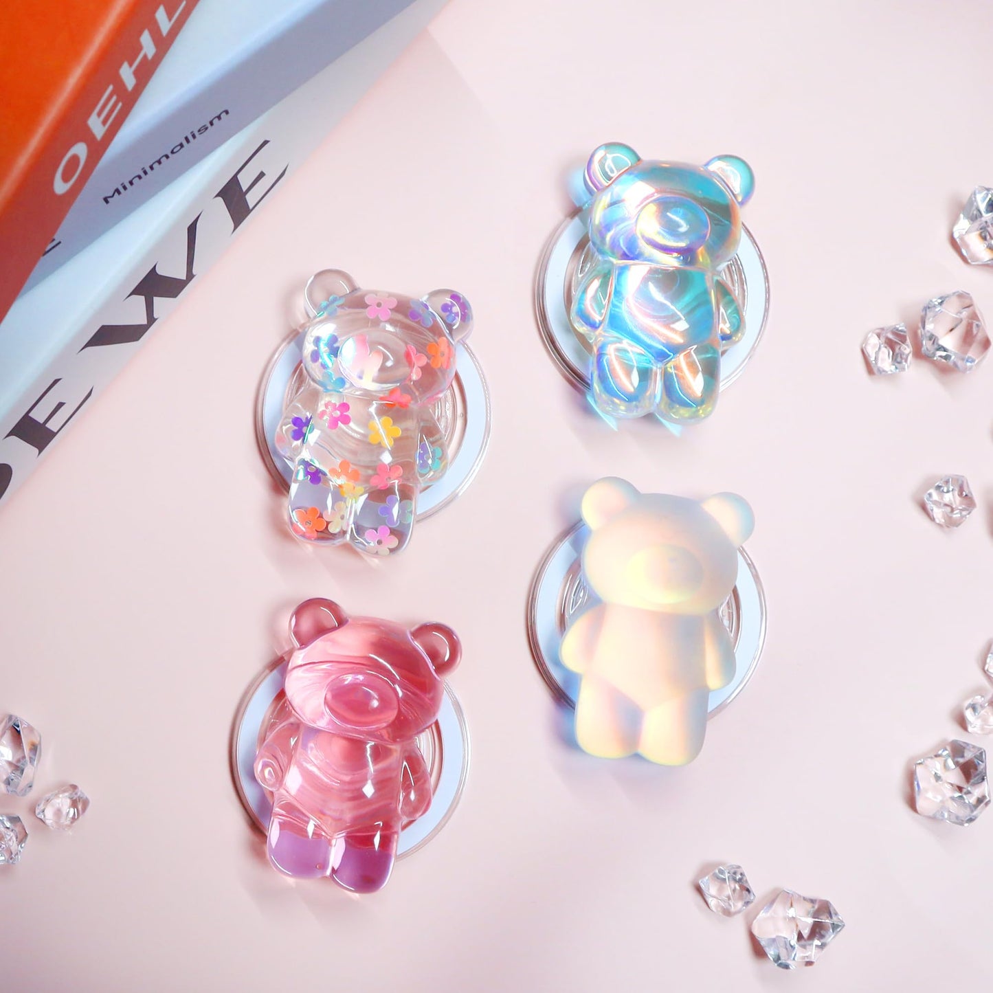 On The Grip Magnetic 3D Gummy Bear Style Expandable Collapsible Mobile Phone Grip Stand Holder for Smartphone Tablet Cell Phone Accessory (Matte Holographic)