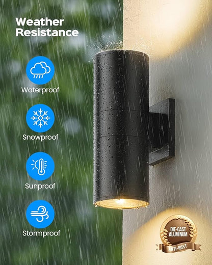 KIZON Modern Outdoor Wall Lights with Dusk to Dawn Sensor, Cylinder Outdoor Light Fixture Wall Mount with Matte Black Finish, Outside Sconce Lights for House Porch with Bulbs Included, ETL Listed