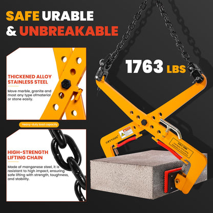 GRYVOZE 1763 lbs Granite Slab Lifting Clamp, Adjustable Range: 14"-35", Heavy Duty Stone Scissor Lifter Clamp for Carrying and Vertical Transport of Marble, Concrete Blocks, Slate Sheets, Curb Stones