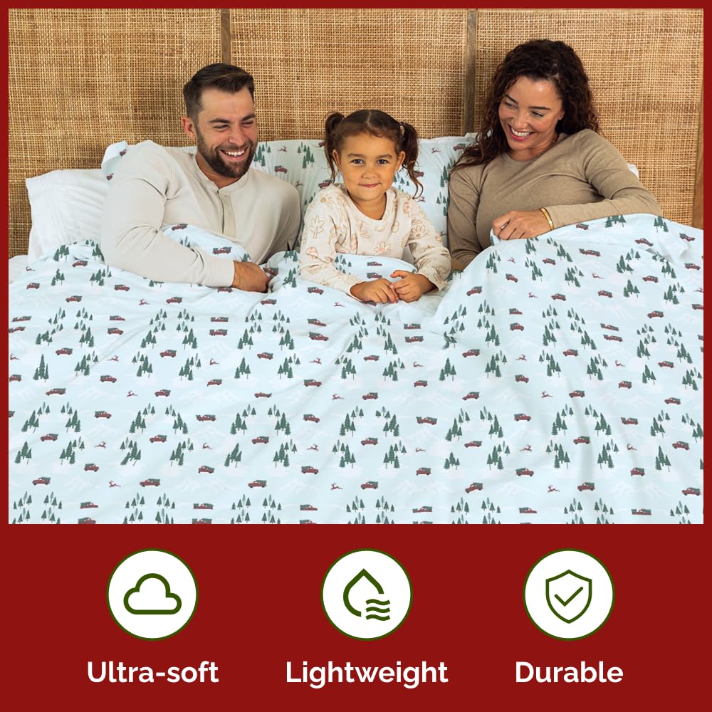 Christmas Duvet Cover Queen Size Set - Extra Soft Queen Duvet Cover with 2 Pillow Shams - Holiday Xmas Bedding w/ Zipper Closures & Ties - Comfy, Cozy Breathable Bed Set - 90 x 90, Christmas Tree Cars