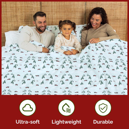 Christmas Duvet Cover Queen Size Set - Extra Soft Queen Duvet Cover with 2 Pillow Shams - Holiday Xmas Bedding w/ Zipper Closures & Ties - Comfy, Cozy Breathable Bed Set - 90 x 90, Christmas Tree Cars