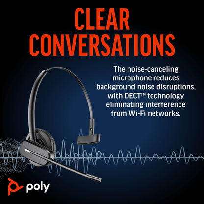 Poly CS540 Wireless DECT Headset (Plantronics) – Single Ear (Mono) Convertible (3 wearing styles) – Connects to Desk Phone – Noise Canceling Microphone – Amazon Exclusive