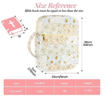 Bible Cover Case for Women, Large Bible Bag with Bible Study Supplies Accessories Christian Gifts for Women, Portable with Sturdy Handle and Highlighters, Spliced Flower