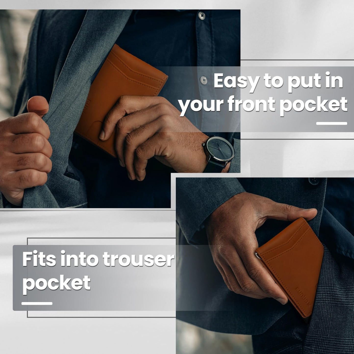 RUNBOX Slim Money Clip Wallets for Men RFID Blocking 8 Card Holder Minimalist Small Thin Carbon Leather Bifold Mens Front Pocket Wallet Gift Box(Desert Brown)