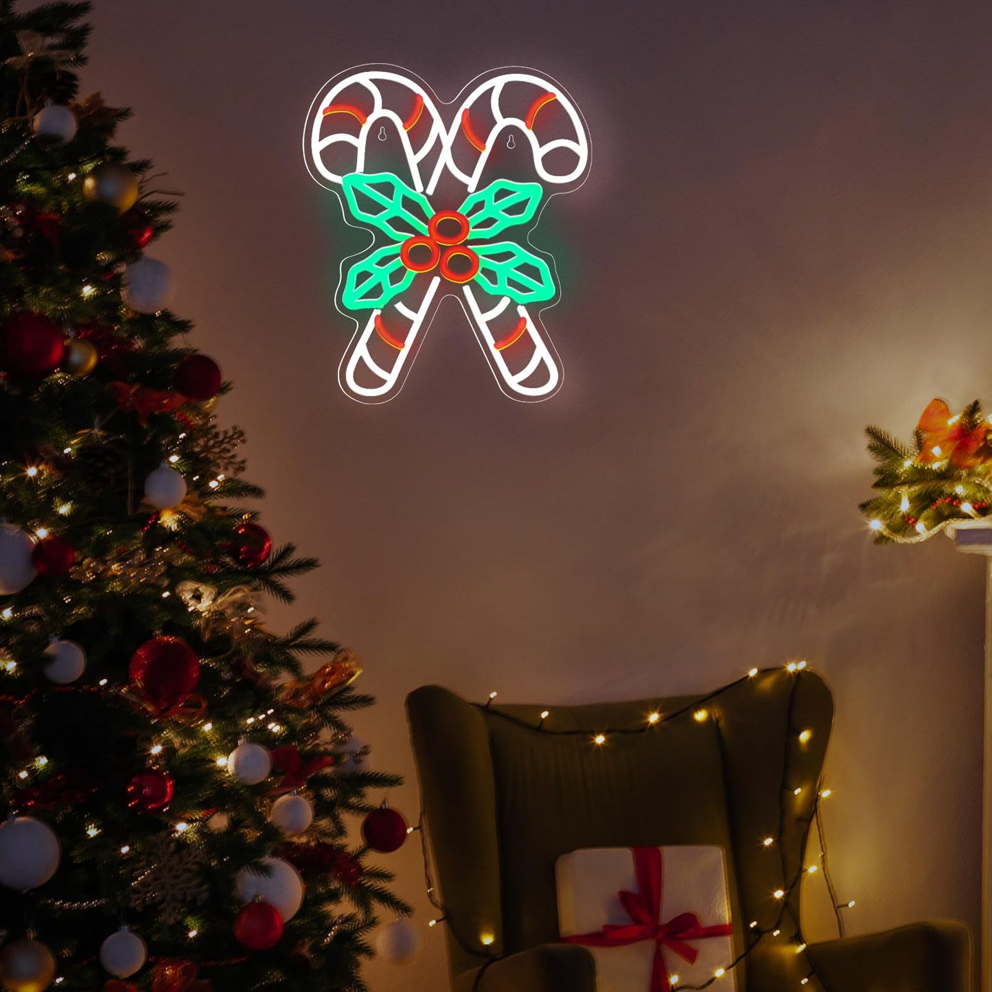 Xuhal Christmas Candy Neon Sign Light 14.2 x 11.8 inches Neon Lights Signs LED Sign USB Powered Home Wall Decor Light Up Acrylic Room Decorations for Bedroom Bar Night Light Art Gift Accessories
