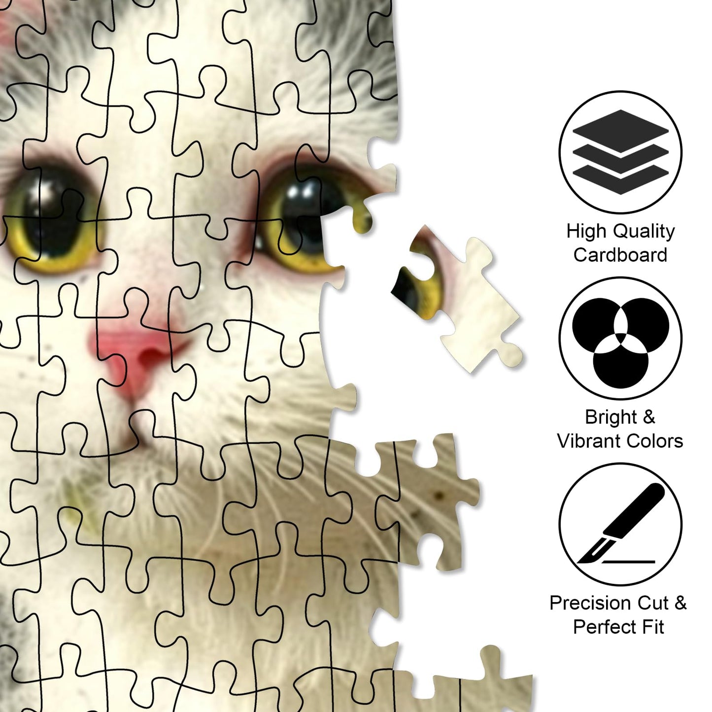 1000 Piece Jigsaw Puzzle, Gray & White Cat on Winter Window Sill